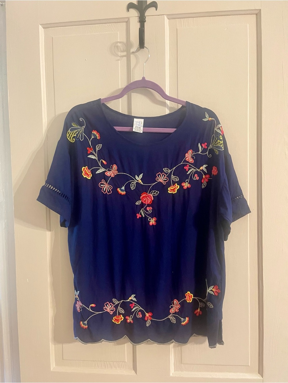 Navy embroidered blouse